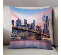 LEZUAHSH Federe per Cuscini,Cuscini Divano Fodera per Cuscino Camera da Letto Decorazione per Interni 50x50cm Cuscino,Il ponte di Brooklyn e lo skyline di Lower Manhattan sotto un tramonto viol