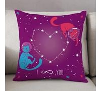 LEZUAHSH Federe per Cuscini,Cuscini Divano Fodera per Cuscino Camera da Letto Decorazione per Interni 50x50cm Cuscino,Manifesto cosmico per l'amore con scarabocchi di gatti-astronauti che flutt
