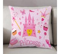 LEZUAHSH Federe per Cuscini,Cuscini Divano Fodera per Cuscino Camera da Letto Decorazione per Interni 50x50cm Cuscino,Bambini, pantofole con tiara da principessa, castello da favola, farfalla,