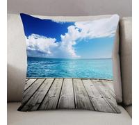LEZUAHSH Federe per Cuscini,Cuscini Divano Fodera per Cuscino Camera da Letto Decorazione per Interni 50x50cm Cuscino,Mar dei Caraibi e piattaforma di legno