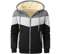 LEZUAN Felpa con Cappuccio Uomo Vello Foderato, Hoodie con Cerniera Integrale, Cappotto con Cappuccio di Spessore, Giacca con Cappuccio Inverno Caldo,Grigio,3XL