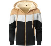 LEZUAN Felpa con Cappuccio Uomo Vello Foderato, Hoodie con Cerniera Integrale, Cappotto con Cappuccio di Spessore, Giacca con Cappuccio Inverno Caldo(Cachi,3XL)
