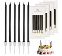 LFBEAT Candele Compleanno,24 Pezzi Candeline Feste Compleanno Lunghe Sottile con Supporti,per Bambini e Adulti Compleanno, Matrimonio,Decorazioni Torta Compleanno, Festa Delle Ragazze(Nero)