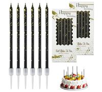 LFBEST Candele Compleanno,12 Pezzi Candeline Feste Compleanno Lunghe Sottile con Supporti,per Bambini e Adulti Compleanno, Matrimonio,Decorazioni Torta Compleanno, Festa Delle Ragazze(Oro Nero)