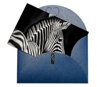 LFDSEPYM Biglietto di auguri bianco con busta, carta perlata, bianco e nero, zebra che pensa a te, biglietto regalo per compleanno, congratulazioni, matrimonio, tutte le occasioni