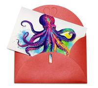 LFDSEPYM Biglietto di auguri vuoto con busta, carta perlata, biglietto colorato con polpo che ti pensa, biglietto regalo per compleanno, congratulazioni, matrimonio, tutte le occasioni