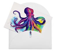 LFDSEPYM Biglietto di auguri vuoto con busta, carta perlata, biglietto colorato con polpo che ti pensa, biglietto regalo per compleanno, congratulazioni, matrimonio, tutte le occasioni