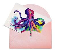 LFDSEPYM Biglietto di auguri vuoto con busta, carta perlata, biglietto colorato con polpo che ti pensa, biglietto regalo per compleanno, congratulazioni, matrimonio, tutte le occasioni