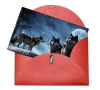 LFDSEPYM Biglietto di auguri vuoto con busta, carta perlata, biglietto con lupi che pensano a te, biglietto regalo per compleanno, congratulazioni, matrimonio, tutte le occasioni