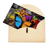 LFDSEPYM Biglietto di auguri vuoto con busta, carta perlata, biglietto graffiti farfalla che pensa a te, biglietto regalo per compleanno, congratulazioni, matrimonio, tutte le occasioni