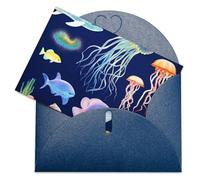 LFDSEPYM Biglietto di auguri vuoto con busta, carta perlata, biglietto per appunti acquatico con animali marini che pensano a te, biglietto regalo per compleanno, congratulazioni, matrimonio, tutte le