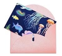 LFDSEPYM Biglietto di auguri vuoto con busta, carta perlata, biglietto per appunti acquatico con animali marini che pensano a te, biglietto regalo per compleanno, congratulazioni, matrimonio, tutte le