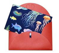 LFDSEPYM Biglietto di auguri vuoto con busta, carta perlata, biglietto per appunti acquatico con animali marini che pensano a te, biglietto regalo per compleanno, congratulazioni, matrimonio, tutte le