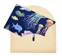 LFDSEPYM Biglietto di auguri vuoto con busta, carta perlata, biglietto per appunti acquatico con animali marini che pensano a te, biglietto regalo per compleanno, congratulazioni, matrimonio, tutte le