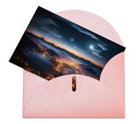 LFDSEPYM Biglietto di auguri vuoto con busta, carta perlata, biglietto per appunti, città, vista notturna, biglietto regalo per compleanno, congratulazioni, matrimonio, tutte le occasioni