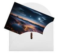 LFDSEPYM Biglietto di auguri vuoto con busta, carta perlata, biglietto per appunti, città, vista notturna, biglietto regalo per compleanno, congratulazioni, matrimonio, tutte le occasioni