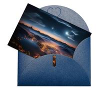 LFDSEPYM Biglietto di auguri vuoto con busta, carta perlata, biglietto per appunti, città, vista notturna, biglietto regalo per compleanno, congratulazioni, matrimonio, tutte le occasioni