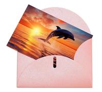 LFDSEPYM Biglietto di auguri vuoto con busta, carta perlata, biglietto per appunti, delfino tramonto che ti pensa, biglietto regalo per compleanno, congratulazioni, matrimonio, tutte le occasioni