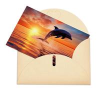 LFDSEPYM Biglietto di auguri vuoto con busta, carta perlata, biglietto per appunti, delfino tramonto che ti pensa, biglietto regalo per compleanno, congratulazioni, matrimonio, tutte le occasioni