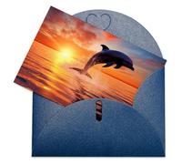 LFDSEPYM Biglietto di auguri vuoto con busta, carta perlata, biglietto per appunti, delfino tramonto che ti pensa, biglietto regalo per compleanno, congratulazioni, matrimonio, tutte le occasioni