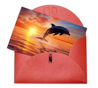 LFDSEPYM Biglietto di auguri vuoto con busta, carta perlata, biglietto per appunti, delfino tramonto che ti pensa, biglietto regalo per compleanno, congratulazioni, matrimonio, tutte le occasioni