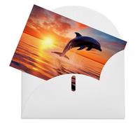 LFDSEPYM Biglietto di auguri vuoto con busta, carta perlata, biglietto per appunti, delfino tramonto che ti pensa, biglietto regalo per compleanno, congratulazioni, matrimonio, tutte le occasioni