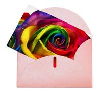 LFDSEPYM Biglietto di auguri vuoto con busta, carta perlata, biglietto per appunti, rose arcobaleno che pensano a te, biglietto regalo per compleanno, congratulazioni, matrimonio, tutte le occasioni