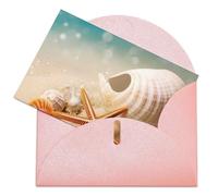 LFDSEPYM Biglietto di auguri vuoto con busta, carta perlata, biglietto per appunti, stella marina e conchiglia, biglietto regalo per compleanno, congratulazioni, matrimonio, tutte le occasioni