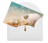 LFDSEPYM Biglietto di auguri vuoto con busta, carta perlata, biglietto per appunti, stella marina e conchiglia, biglietto regalo per compleanno, congratulazioni, matrimonio, tutte le occasioni