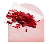 LFDSEPYM Biglietto di auguri vuoto con busta, carta perlata, petali rossi, sparsi per pensare a te, biglietto regalo per compleanno, congratulazioni, matrimonio, tutte le occasioni