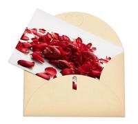 LFDSEPYM Biglietto di auguri vuoto con busta, carta perlata, petali rossi, sparsi per pensare a te, biglietto regalo per compleanno, congratulazioni, matrimonio, tutte le occasioni