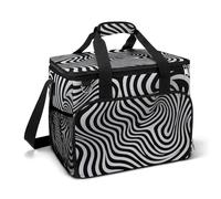 LFDSEPYM Borsa termica grande per il pranzo, con doppia cerniera, colore nero e bianco illusione, borsa termica per la spesa, riutilizzabile, per campeggio, spiaggia