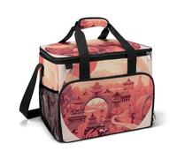 LFDSEPYM Borsa termica grande per il pranzo, con doppia cerniera, motivo architettonico cinese, isolata, riutilizzabile, per campeggio, spiaggia