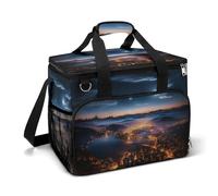 LFDSEPYM Borsa termica grande per il pranzo, con doppia cerniera, motivo città, vista notturna, borsa termica per la spesa, riutilizzabile, per campeggio, spiaggia
