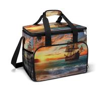 LFDSEPYM Borsa termica grande per il pranzo, con doppia cerniera, motivo: nave pirata al tramonto, borsa termica per la spesa, riutilizzabile, per campeggio e spiaggia