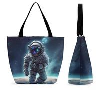 LFDSEPYM Borsa tote riutilizzabile borsa della spesa con cerniera ape in fiore borsa per la spesa grande borsa per lavoro viaggio, Astronauta Galaxy, Taglia unica