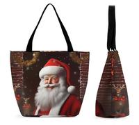 LFDSEPYM Borsa tote riutilizzabile borsa della spesa con cerniera carino succulente donna shopping bag grande borsa per lavoro viaggio, Babbo Natale Zoom, Taglia unica