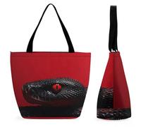 LFDSEPYM Borsa tote riutilizzabile borsa della spesa con cerniera carino volpe donna shopping bag grande borsa per lavoro viaggio, Serpente dagli occhi rossi, Taglia unica