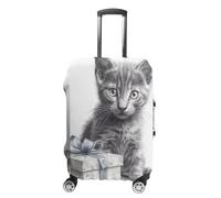 LFDSEPYM Copertura per bagagli da viaggio, elastica, lavabile, protezione per bagagli con cerniera, gatto accanto alla confezione regalo, antigraffio, protezione per valigia, divertente, per valigie