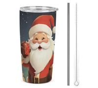 LFDSPYJE Bicchiere da 590 ml in acciaio inox, tazza da viaggio natalizia con Babbo Natale, isolante, a doppia parete, tazza da caffè sottovuoto con coperchio con cannuccia, spazzola per la pulizia