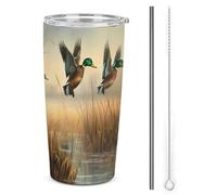 LFDSPYJE Bicchiere da 590 ml in acciaio inox, tazza da viaggio per caccia, volo, selvaggio, isolato, a doppia parete, tazza da caffè sottovuoto con coperchio con paglia, spazzola per la pulizia
