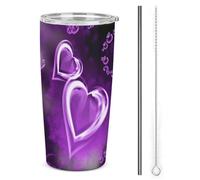 LFDSPYJE Bicchiere da 590 ml in acciaio inox, tazza da viaggio viola Love isolata a doppia parete tazza da caffè sottovuoto con coperchio con cannuccia spazzola per la pulizia dell'acqua termica per