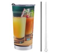 LFDSPYJE Bicchiere isolato da 590 ml con coperchio e cannuccia, in acciaio inox, tazza da viaggio con succo sulla tavola di legno, tazza da caffè a doppia parete, riutilizzabile, per donne e uomini
