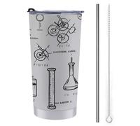LFDSPYJE Bicchiere termico da 590 ml, con coperchio e cannuccia, in acciaio inox, tazza da viaggio con stampa chimica, tazza da caffè a doppia parete, riutilizzabile, per donne e uomini