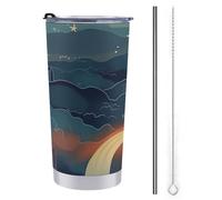LFDSPYJE Bicchiere termico da 590 ml, con coperchio e cannuccia, in acciaio inox, tazza da viaggio per notti magiche, tazza da caffè a doppia parete, riutilizzabile, per donne e uomini