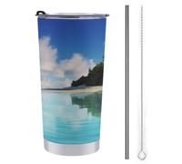 LFDSPYJE Bicchiere termico da 590 ml, con coperchio e cannuccia, tazza da viaggio in acciaio inox, bellissima isola nel mare, tazza da caffè a doppia parete, riutilizzabile, per donne e uomini