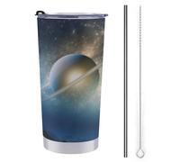 LFDSPYJE Bicchiere termico da 590 ml, con coperchio e cannuccia, tazza da viaggio in acciaio inox, tazza da caffè con galassia, tazza da caffè a doppia parete, riutilizzabile, per donne e uomini