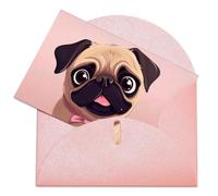 LFDSPYJE Biglietti di auguri con buste, carta perlescente che pensa a te, divertente biglietto di compleanno con carlino, biglietti di ringraziamento vuoti per tutte le occasioni