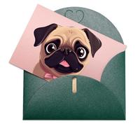 LFDSPYJE Biglietti di auguri con buste, carta perlescente che pensa a te, divertente biglietto di compleanno con carlino, biglietti di ringraziamento vuoti per tutte le occasioni