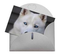 LFDSPYJE Biglietti di auguri con buste, carta perlescente Thinking of You, con occhi azzurri, biglietti di compleanno con husky, biglietti di ringraziamento vuoti per tutte le occasioni